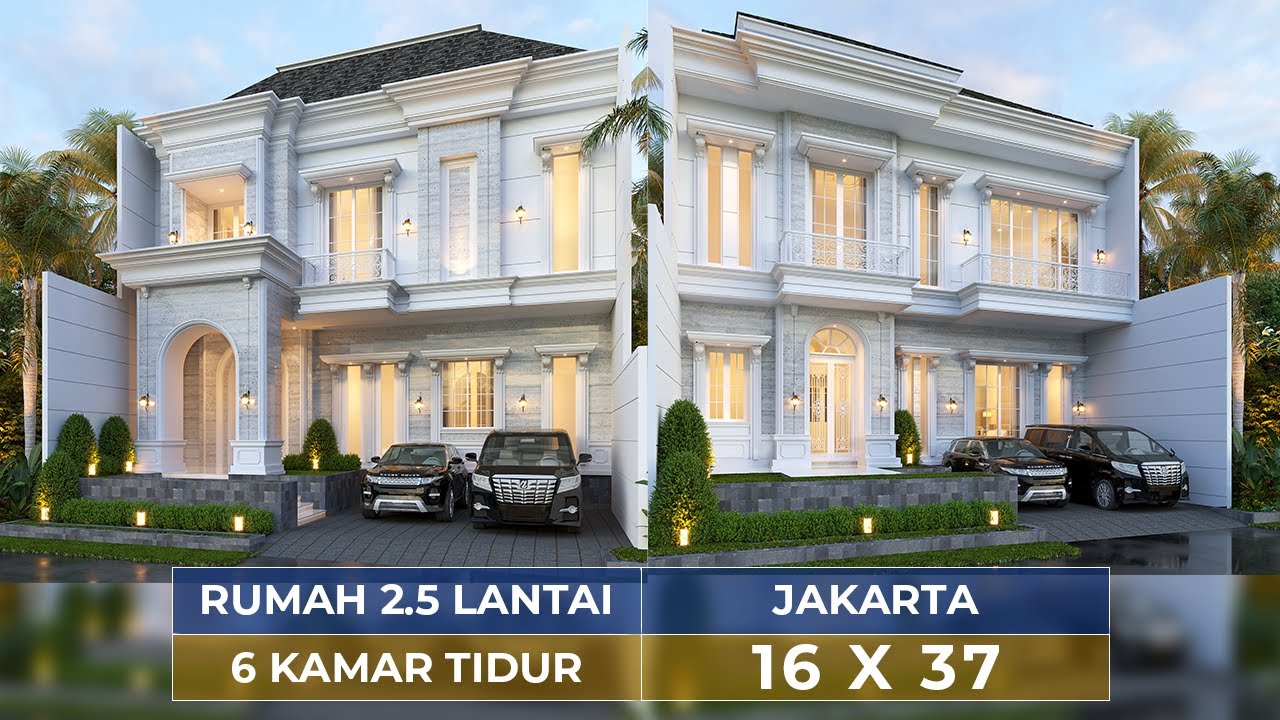Video 3D Desain Rumah Klasik 2.5 Lantai Mrs. DBY 1355 - Jakarta