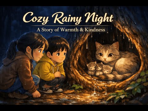 Cozy rainy night | Rainy Night Rescue 🌧️ Stray Cat & Kittens Saved | Cozy Ghibli-Style ASMR
