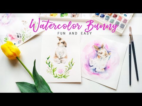 Watercolor Bunny Illustration Speed paint Process | Акварельный кролик - уроки рисования