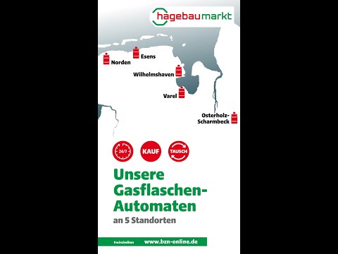 Gasflaschen 24/7 kaufen und tauschen: An fünf BZN-Gasflaschentauschautomaten im Weser-Ems-Gebiet, bestimmt auch in deiner Nähe.