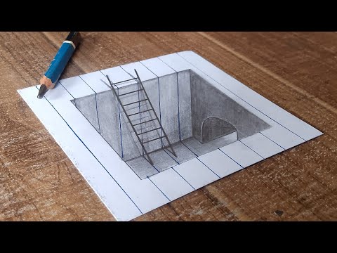 How to draw ladder down to the tunnel 3d drawing on paper for beginners
