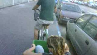 Another video of Rebecca being pulled in Jeremy&#39;s bike-wagon