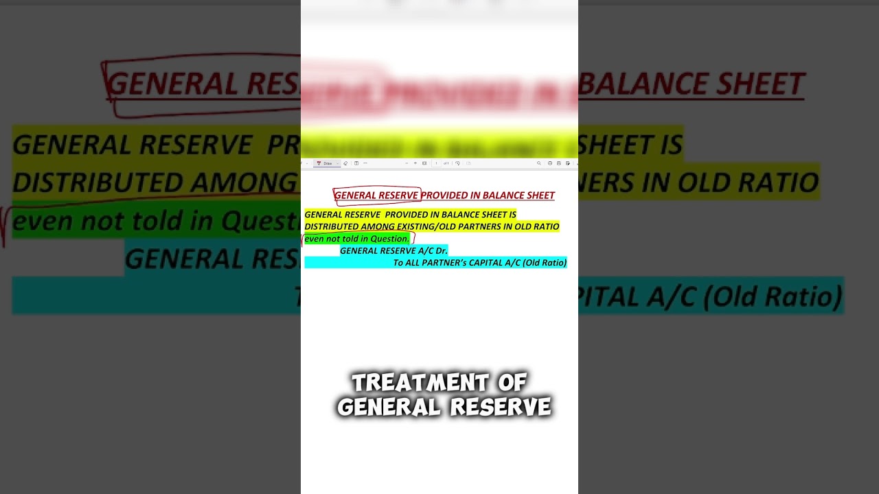 treatment of general reserve #shorts #cbse #class12th #class12 #partnership #admission