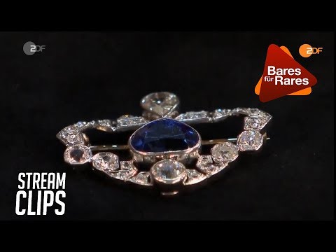 Brillantbrosche mit Saphir! 30er Jahre,Altschliff Diamanten,Platin | BfR