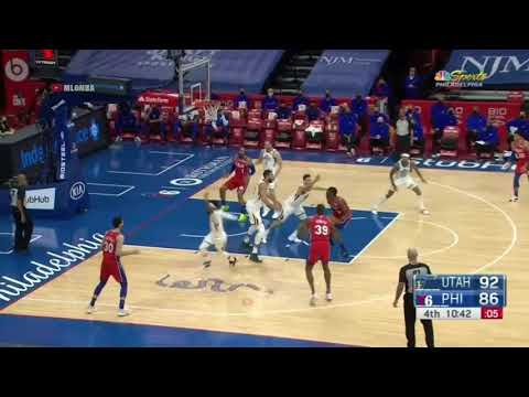 76ers entire bench goes crazy after Dwight howard 3 buzzer beater and Gobert causes goal tending