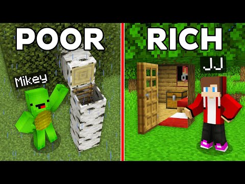 JJ and Mikey: POOR vs RICH Secret Base inside Tree Battle in Minecraft - Maizen