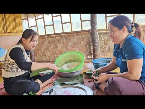 Luyen's mother came to help Vong wrap banh chung (traditional Vietnamese rice cakes)