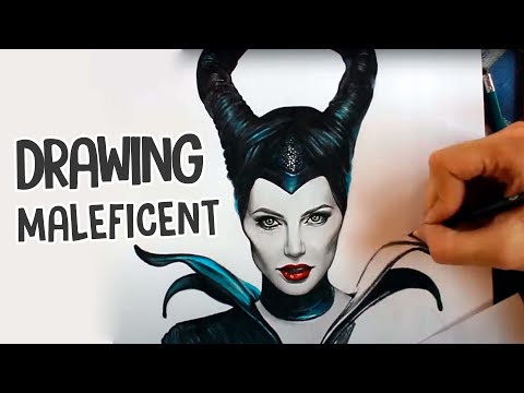 Drawing Angelina Jolie as MALEFICENT from Disney