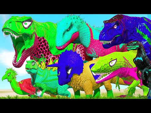 All Spiderman T-Rex vs SuperHero Dinosaurs Battle Dinosaurs Jurassic World Evolution 2