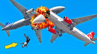 Pilot Falls Out of Burning Airbus A320 After Crashes Mid-Air With Airplane | GTA 5