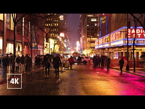 4K NYC RAIN walking | Night walk in NEW YORK CITY 12 Hours
