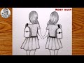 Best friends❤Pencil Sketch Tutorial|How to draw two friends Holding Hands|Easy Bff drawing