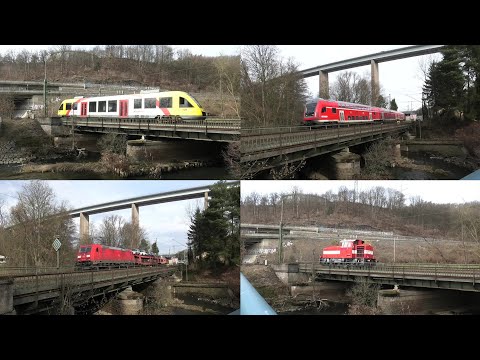 Trains at Eiserfeld(Sieg) with Br 146 + Dostos, freight trains, Br 640, 648 and M700 C