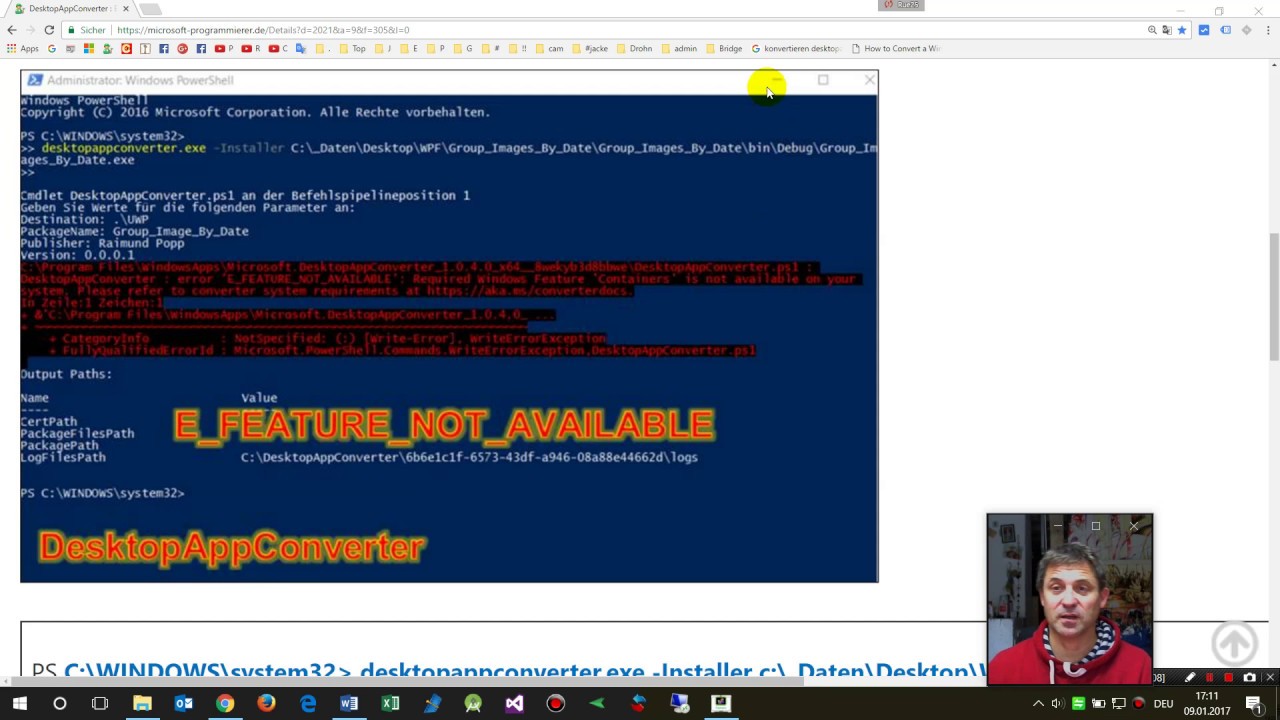 Error: Required Windows Feature 'Containers' is not  available on your system. DesktopAppConverter