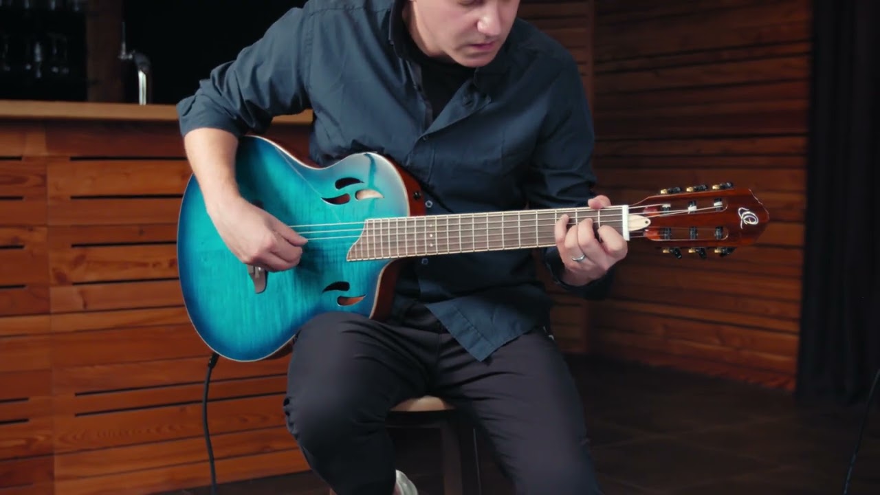 Ortega TourPlayer Electric Nylon String Guitar - Gloss Blue (RTPDLX-FMA)