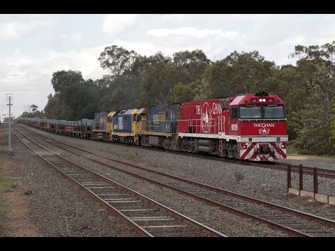 Ghan liveried NR109 leading 3WM2 and more at Tallarook- 26/10/16