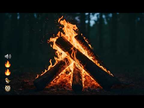 Cozy Campfire in the Dark Forest 🔥 Crackling Fire Sounds (8 Hours)