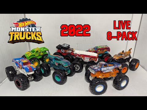Набор Hot Wheels Monster Trucks Chaos 8 шт внедорожников джипов Монстер Трак Bone Shaker Tiger Shark Mega Wrex Тигровая Акула - фото 1 - id-p2735579031