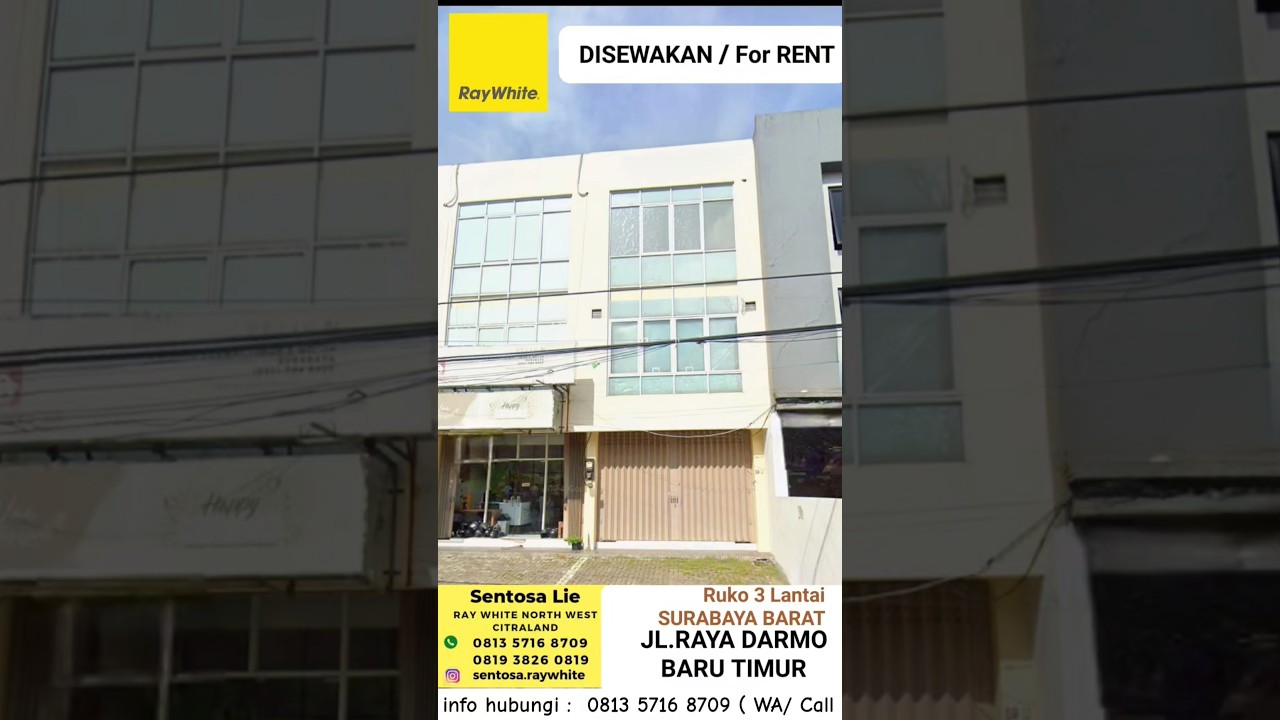Disewakan Ruko Raya Darmo Baru Timur - Ruko 3 Lantai Surabaya Barat - Parkiran Mobil Luas Dekat Madame Chang, Hr Muhammad ,Akses Tol Satelit, Puncak Permai, Pakuwon Mall