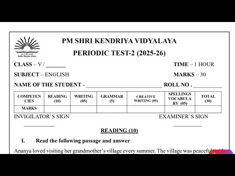 Class-5 TWAU (EVS)/ PT-2 Exam Question Paper Session 2025-26/ PM SHRI KENDRIYA VIDYALAYA 