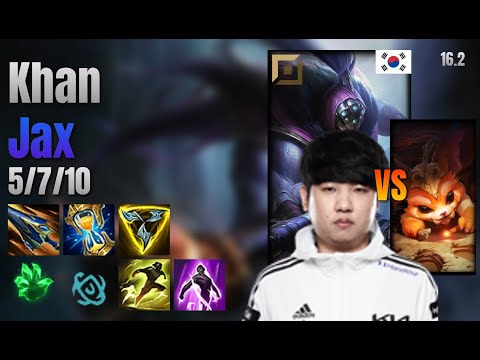 Khan Top Jax vs Gnar lol KR solo rank Full Game 16.2 | 칸 잭스 vs 나르