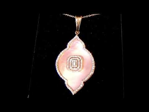 14k Rose Gold Cluster Diamond and Pink Mother Of Pearl Pendant