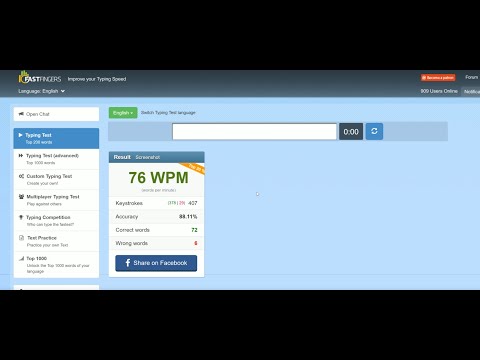 Typing at 76wpm - screen recording (with sound) - 10fastfingers