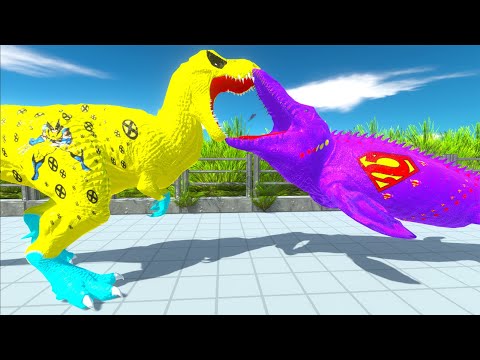 WOLVERINE T-REX vs SUPERMAN MOSASAURUS DEATH RUN - Animal Revolt Battle Simulator