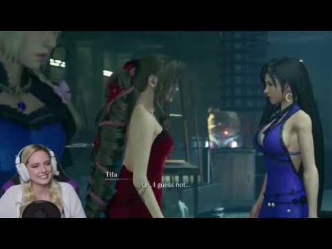 Briana White voice actress of Aerith reacting to Aerith meeting Tifa - Final Fantasy VII Remake