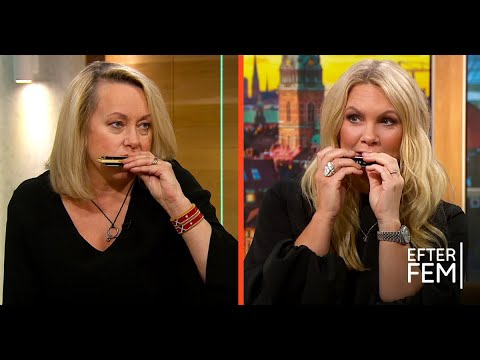 Louise Hoffsten lär Anna Brolin spela munspel – på 4 minuter - Efter fem (TV4)