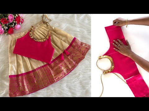 Baby Skirt and Top | Halter Neck Crop Top Cutting and Stitching | Onam Baby Dress | Pattu Pavadai