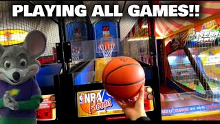 Playing Every Game at Chuck E. Cheese!! #chuckecheese #vlog #arcade