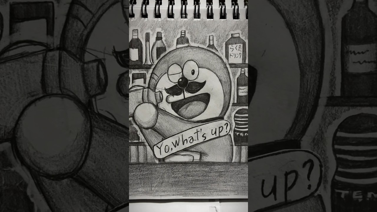 のび太とバーテンダードラ なぜ頭上でシェイクするのか#ドラえもん#イラスト#のび太#bar#バーテンダー#バー#未来#大人#おもしろ#ネタ