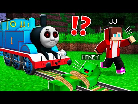 JJ Rescues Mikey from a Thomas Train in Minecraft!