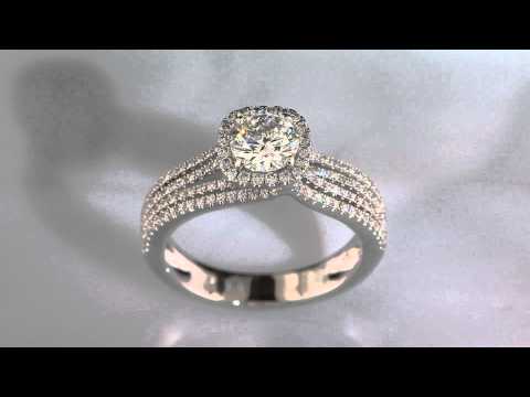 "Sasha" Brilliant-Cut Diamond Halo Engagement Ring in 14k White Gold