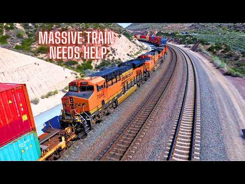 MANNED HELPERS SHOVE 3 MILE LONG TRAIN UP CAJON PASS + A Mystery Load? & ROARING TRAIN AUDIO