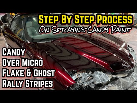 How To Paint A Car Candy Brandywine Over Micro Metal Flake & Ghost Rally Stripes With No Spray Booth