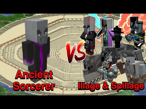 Minecraft |Mobs Battle| Ancient Sorcerer (Leo's Bosses) VS Illage & Spillage