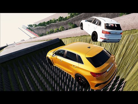 Cars VS Downhill High Ramp Jump Parkour Challenge - BeamNG Drive