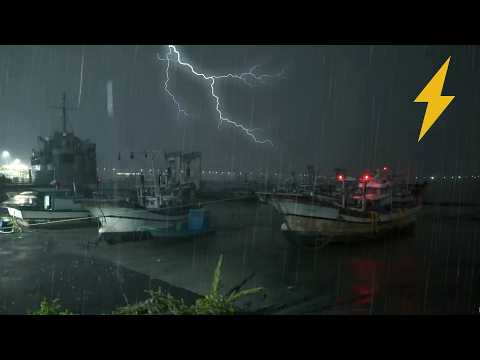 [Rain Walk in ThunderStorm] Rainy port. Lightning thunder. Thunderstorm Sounds