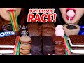 ASMR SOFT DESSERT RACE CARAMEL BOMB CAKE OREO CHOCOLATE MOUSSE PUDDING ICE CREAM SOUR CANDY 먹방