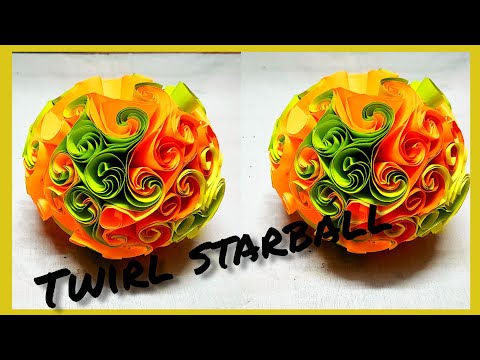 How to make Twirl star ball ( multicolour starfish/star rose)easy paper craft ideas/ decorative ball