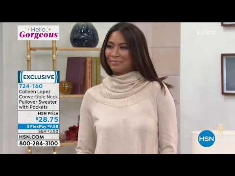 Colleen Lopez Convertible Neck Pullover Sweater with Poc...