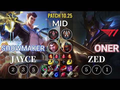 DWG Showmaker Jayce vs T1 Oner Zed Mid - KR Patch 10.25