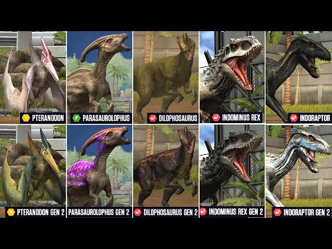 ALL 8 GEN 1 VS GEN 2 | Jurassic World The Game - Pteranodon, Parasaurolophus, Dilophosaurus