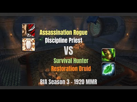 Assa Rogue Disc Priest vs Survival Hunter Resto Druid - 1920 MMR - BfA Season 3