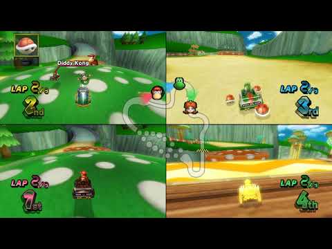 Mario Kart Wii Mushroom Gorge 4 player Netplay race 60fps