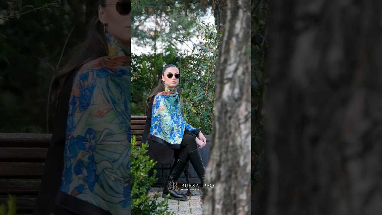 Bursa İpek Fular – Yeşil İrisler İpek Tablo Fular 🌿✨ #bursaipek #ipekeşarp