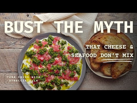 Tuna Crudo with Stracciatella, Pistachio Pesto, Lemon Oil & Crostini