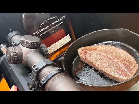 銃と肉と酒が好きなﾘﾛ氏がアルコールバーナーで肉を焼いてウッドフォードリザーブをキメるだけの動画